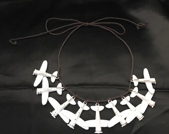 Vintage Metal White Cracker Jack (Cracker Jill) Airplanes Toy Charm Necklace 1980’s