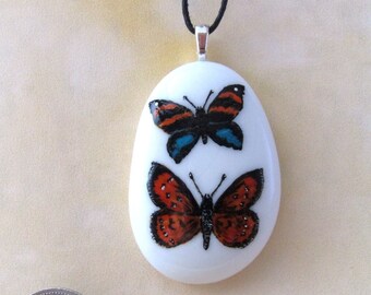 Hand painted Butterfly Pebble / Stone Pendant Necklace