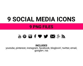 INSTANT DOWNLOAD Black Social Media Icons, Website Icons Blog Icons, Social Media Icons Buttons Facebook Twitter Youtube Pinterest Instagram