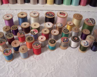 Wooden Spools of Vintage Thread - Vintage Thread on Wood Spools - Wood Spools of thread - Vintage Spools of Thread - Thread on Wood Spools