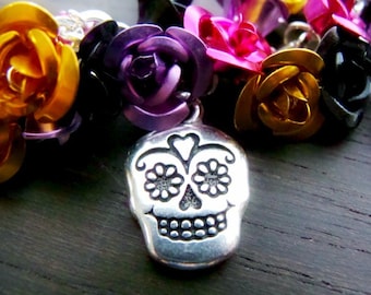 Day of the dead Dia de los muertos charm bracelet sugar skull catrina doll flowers bracelet - Day of the Dead