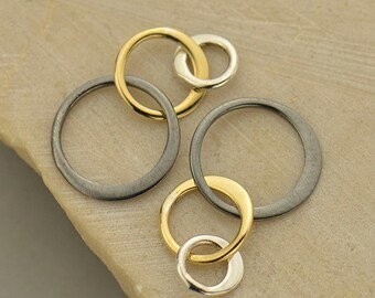 Mixed Metal, Three Circle Link, 3 Circle Charm, Charm Link, Circle Findings, Metal Circle Link, Circle Jewelry, Mixed Metal Jewelry