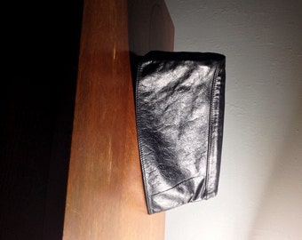 Vintage Leather Folded Clutch Bag - Black