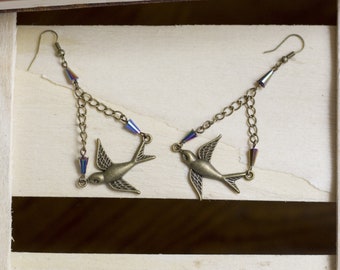 pair of swallows pin-up - rockabilly - rock - metal - rockabilly - punk - psychobilly - romantic - spring earrings