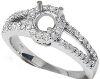 Diamond Engagement Ring Setting Diamond .40ct Engagement Setting Split Shank 14K White Gold Ring Semi Mount Halo Vintage Antique