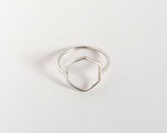 Hexagon ring, silver geometric ring, sterling silver ring, dainty geometric ring, dainty hexagon ring, mothers day gift, bridesmaid gift