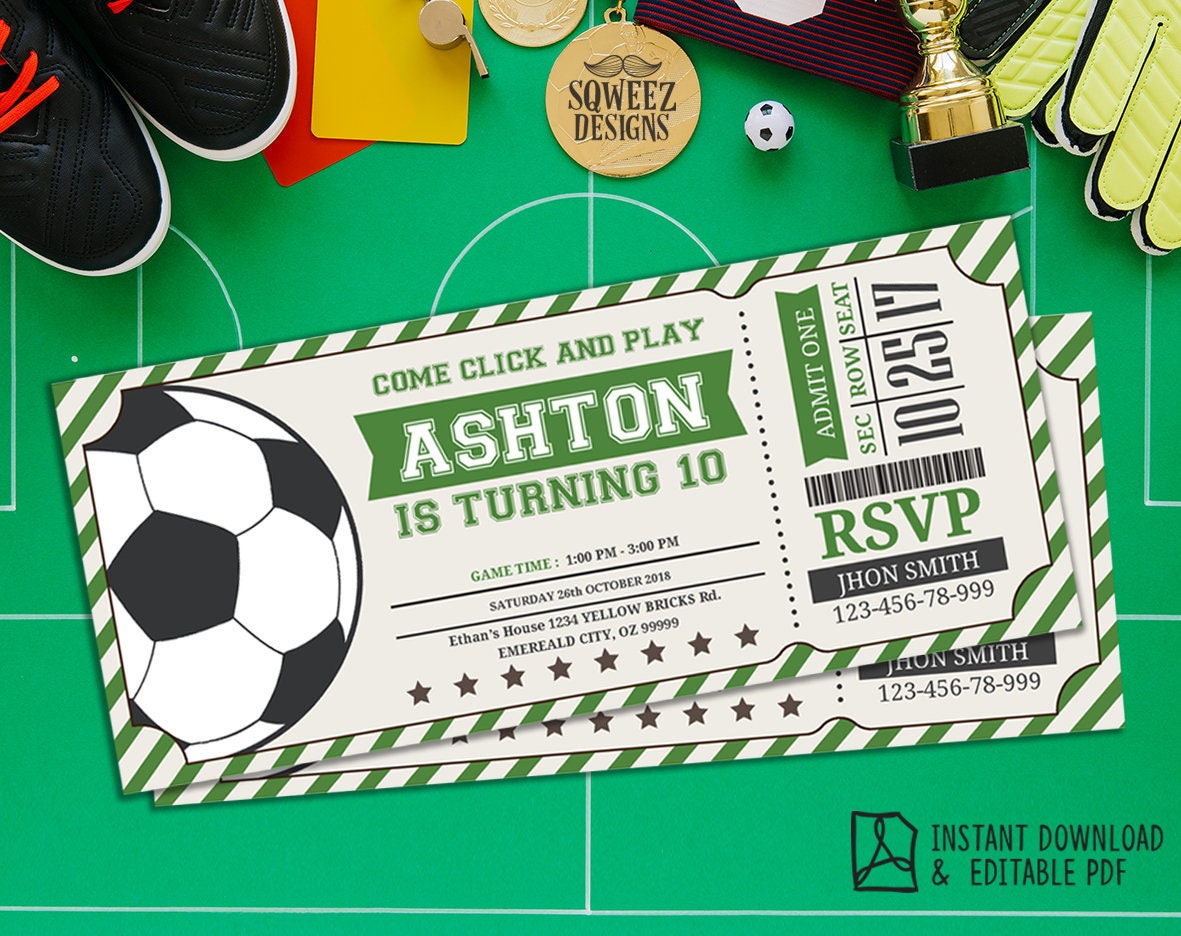 Soccer Ticket Invitation Soccer Invitation Soccer Birthday