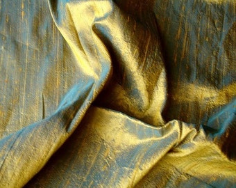 Turquoise & Gold 100 Percent Pure Silk Dupioni Fabric Decorative Silk Fabric Wholesale Fabric Raw Silk Fabric Indian Silk Fabric By The Yard