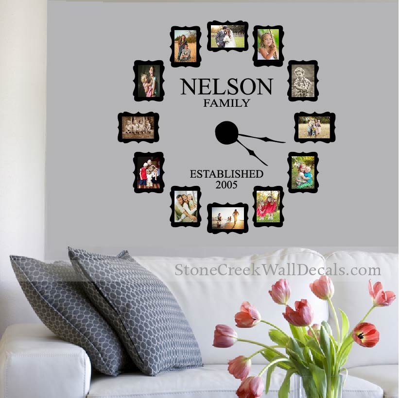 Large FAMILY PHOTO Wall Clock Decal Kit with working hands and