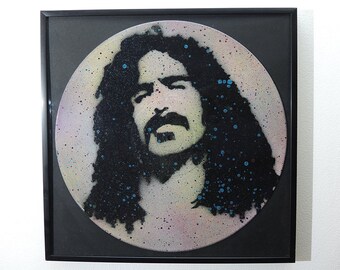 Limited Edition Frank Zappa Mothers of Invention stencil art on reclaimed vinyl record