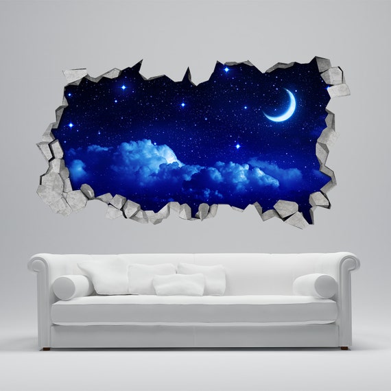 Moon Wall Sticker  3d  Broken Wall Decal  3d  Wallpaper  Wall