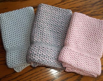 Dishcloths Knit in Cotton, in Pink Sand, Lt. Grey and combo, Washcloth, Napkin,