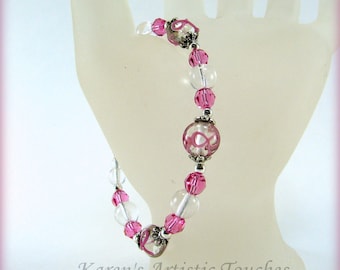 Pink Ribbon Breast Cancer Awareness Beaded Bracelet