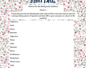 Mad Libs - Advice for the Newly Weds! Spring
