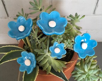 Ceramic white and blue enamel flowers