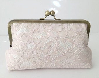 Bridal Clutch Blush pink Lace over silk bridesmaid clutch, Luxurious Wedding Clutch Blush- pretty, elegant, beautiful