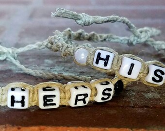 His & hers gift, Couples gift set, couples bracelet, hemp bracelet, hippie gift, gift for her, gift for him, boyfriend gift, girlfriend gift