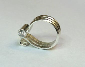 Sterling silver handmade Amethyst and cubic zirconia statement ring, hallmarked in Edinburgh.