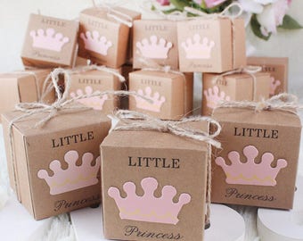50pcs Girl Baby Shower Favor Box Little Princess Paper Kraft Boxes Pink Candy Box Girl Birthday Bomboniere Favors Box