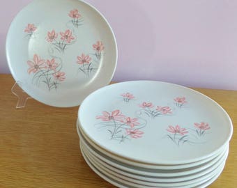 Vintage Pink Flower Melmac Dinner Plates/Set of 8/Watertown Lifetime Ware/Retro Camper Kitchen/ 1960s