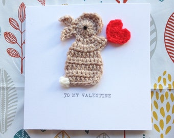 Valentine Bunny & Heart Crochet Greeting Card, Cute Valentine, Bunny Valentine