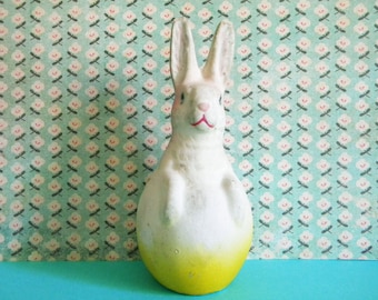 Antique Paper Mache Easter Bunny in Egg Candy Container Germany
