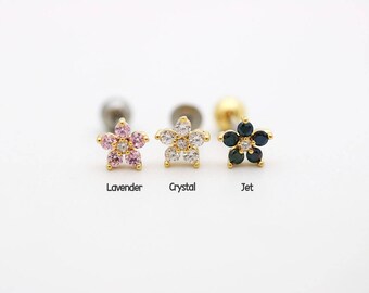 CZ Flower Earrings/Piercing/Tragus Earring/Cartilage earring/Tragus Piercing/Cartilage piercing/Tragus stud/Helix Earring/conch earring/Rook