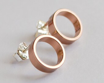 Rose Gold Circle Stud Earrings - Pastel Pink Open Circle Modern Geometric Jewelry - Rose Gold Circle Earrings - Faux Hoops by HookAndMatter