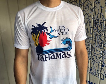 It's Better In The Bahamas Vintage 80s Vacation T-Shirt Small, Poly-Cotton Vintage Paper Thin Bahamas Island Tee Shirt, Vintage Island Tee