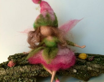 Needle felted Fairy, Waldorf inspired, Wool Flower Fairy,Pink Rose, Children room, Home decor, Art doll, Spring fairy, Gift