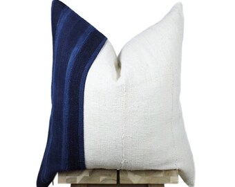 Vintage Indigo / Natural Mudcloth Pillow Cover, African Mud Cloth Pillow | Indi
