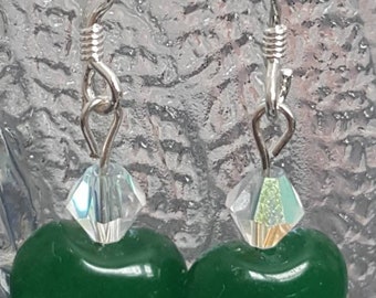 Heart shaped natural green emerald earrings