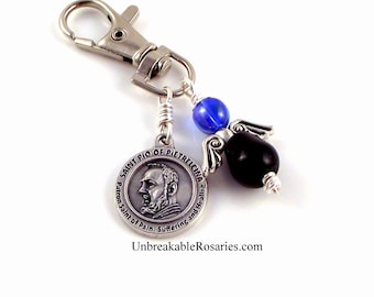St Padre Pio Healing Saint Angel Charm Black and Blue AB Czech Glass by Unbreakable Rosaries