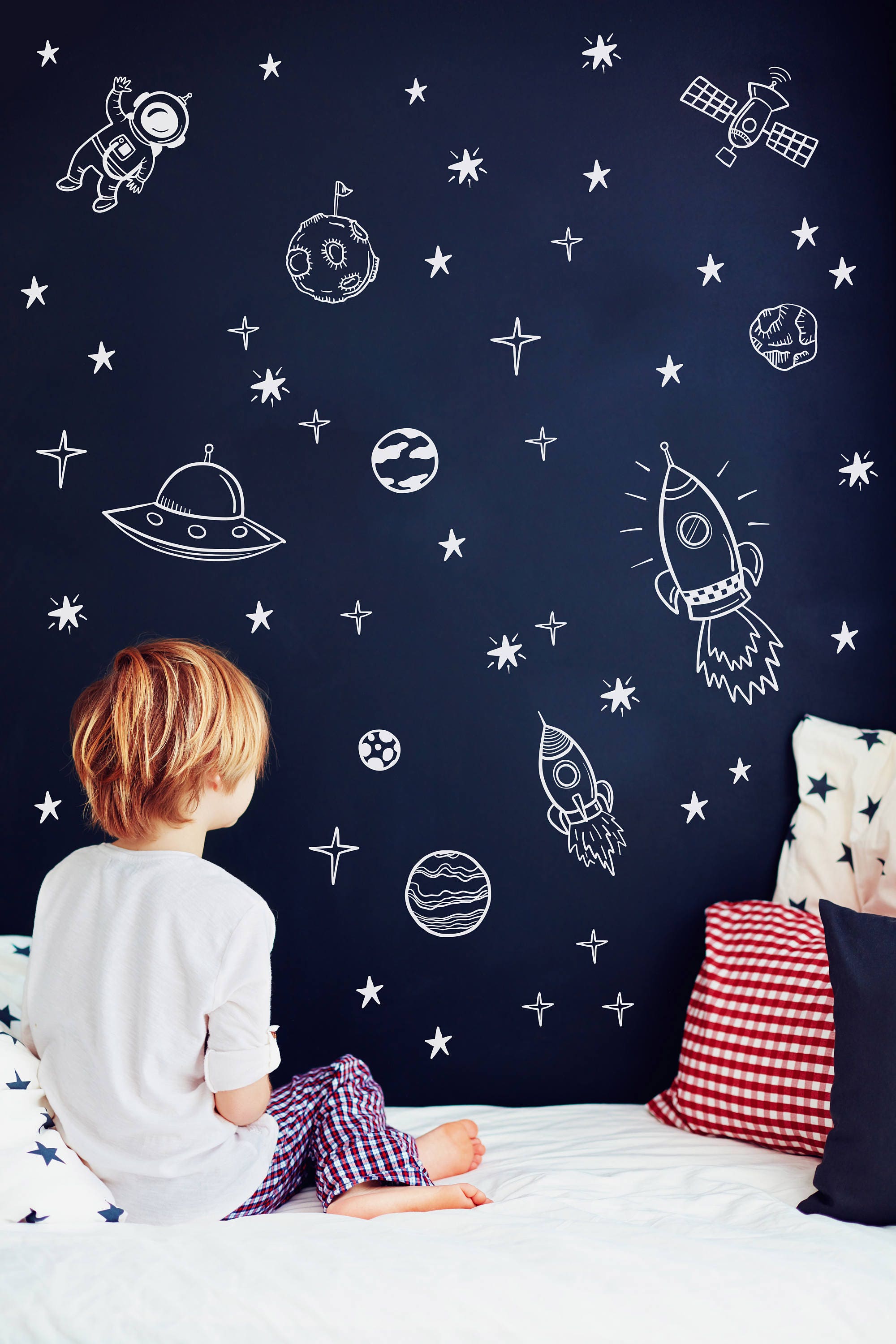 Space wall decals Outer space nursery decor Rocket ship