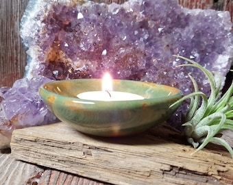 Gemstone Green Ceramic Trinket Dish, Ceramic Tea Light Holder, Small Ceramic Bowl, Air Plant Holder