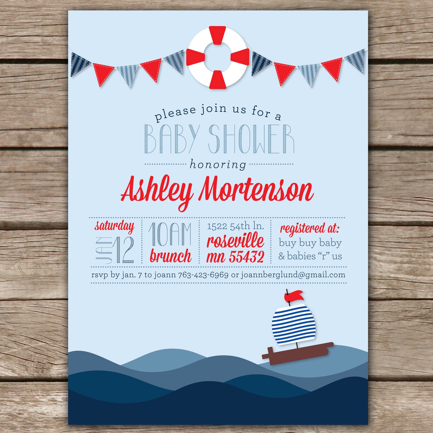 Nautical Shower II Custom Digital Baby Shower Invitation