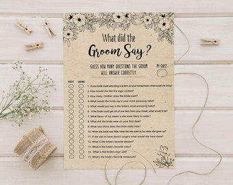 Bridal Shower Game // What Did The Groom Say // Instant Download// DIGITAL FILE Only
