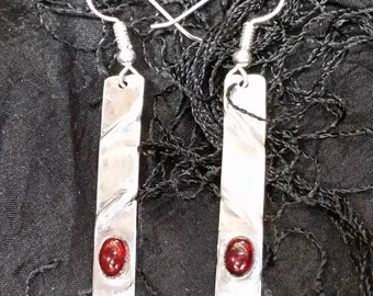 Folded Sterling Silver Earrings with Garnets