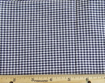 Navy Blue Gingham Check Fabric with Spandex - by the 1/2 yard