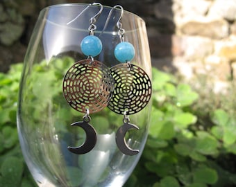 Earrings ' steel Moonstone and aquamarine earrings