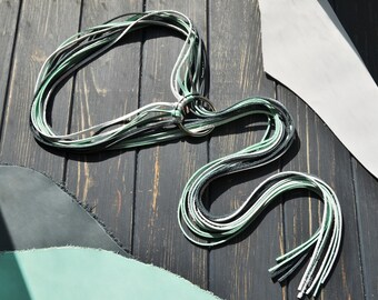 Extra long leather lariat necklace Statement mint necklace Extra large summer lariat Genuine leather necklace Statement women jewelry