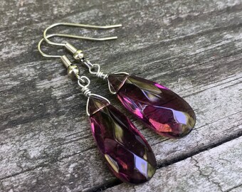 Amethyst Glass Teardrops . Earrings