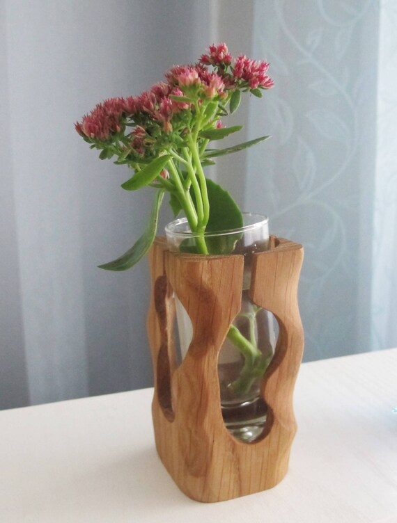 Oak Wood Vase Modern Bud Vase Small Wooden Vase 4.3