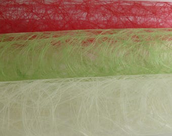 Spiders web net, red,cream,green, mixed media,collage