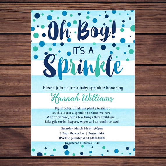 Baby Sprinkle Invitation Boy Blue Watercolor Stripes Blue