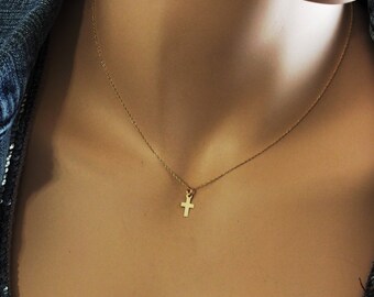 Small Gold Cross Necklace, Christian Cross Necklace, Small Solid Gold Cross Necklace, Solid 14k Gold Cross Necklace, Religious Jewelry