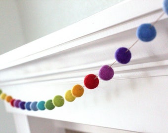 Rainbow Felt Ball Garland- Nursery Decor Felt Pompom Garland Wall Hanging- Children's Room