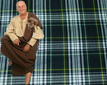Medieval men great kilt Ancient highlander costume Navy & green plaid tartan Garment assembly Old Period handmade clothing Canada