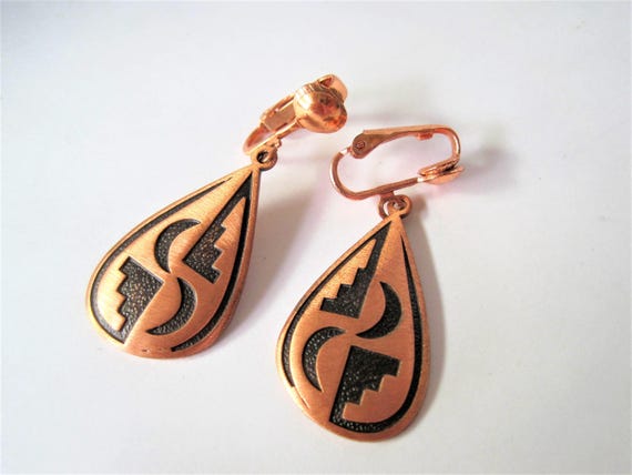 Solid Copper Earrings, Wheeler Native American, Signed Solid Copper Earrings