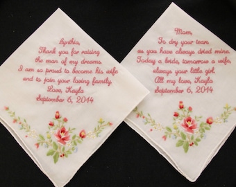 Mother of the Bride and Mother of the Groom Embroidered Wedding Handkerchiefs